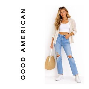 GOOD AMERICAN Ripped Crop BootCut Jeans